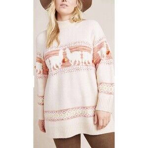 Anthropologie M Aimee Alpaca Llama Wool Cashmere Blend Pullover Sweater Pompoms